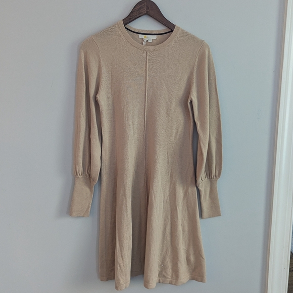 NEW Women's Boden 2 Regular Tan Sweater Dress Long Sleeve Beige Mini Cuff Knit - Picture 2 of 7